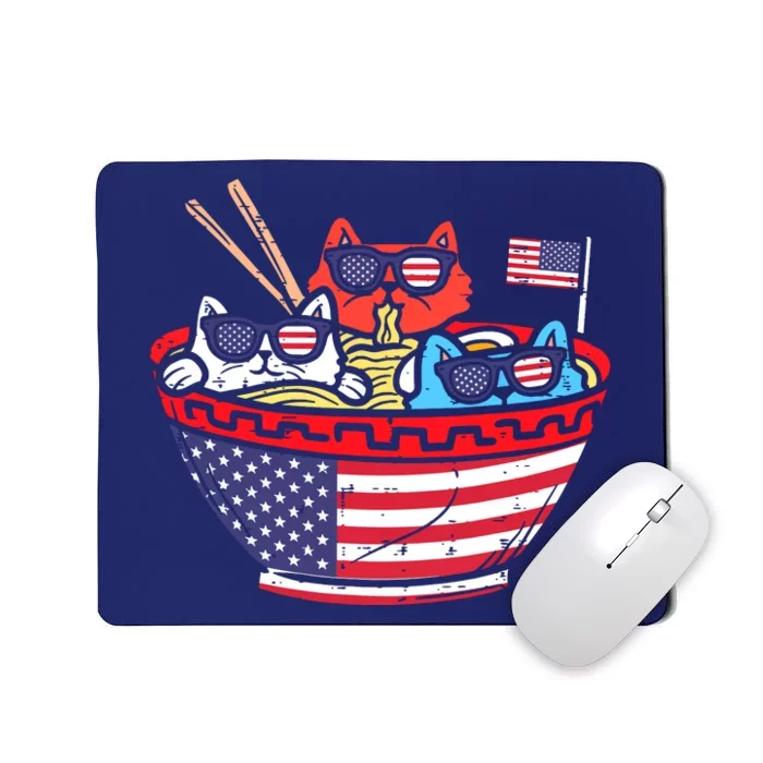 Cats Ramen Anime American Flag Usa Funny 4th Of July Fourth Mousepad