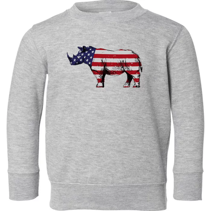 Cool Rhino Art Rhinoceros Usa Flag Toddler Sweatshirt