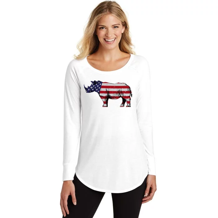 Cool Rhino Art Rhinoceros Usa Flag Women's Perfect Tri Tunic Long Sleeve Shirt