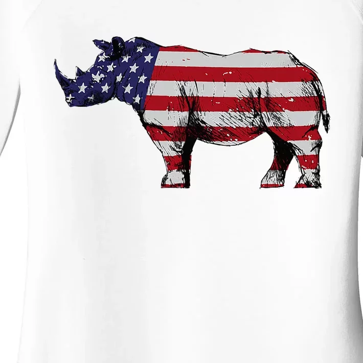 Cool Rhino Art Rhinoceros Usa Flag Women's Perfect Tri Tunic Long Sleeve Shirt