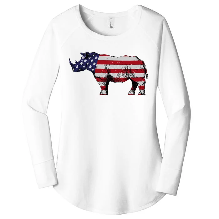 Cool Rhino Art Rhinoceros Usa Flag Women's Perfect Tri Tunic Long Sleeve Shirt