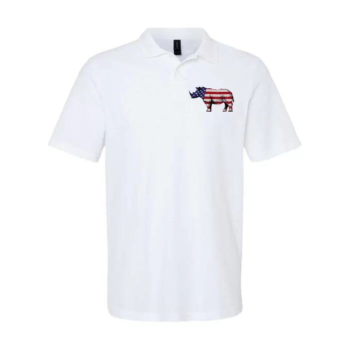 Cool Rhino Art Rhinoceros Usa Flag Softstyle Adult Sport Polo