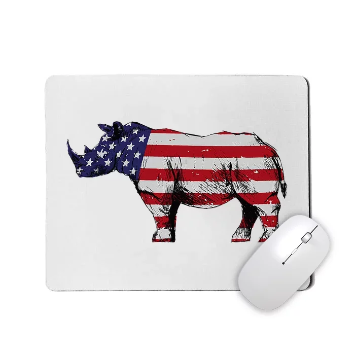 Cool Rhino Art Rhinoceros Usa Flag Mousepad