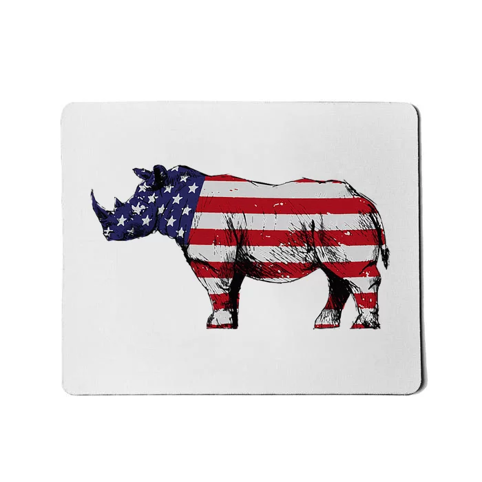 Cool Rhino Art Rhinoceros Usa Flag Mousepad