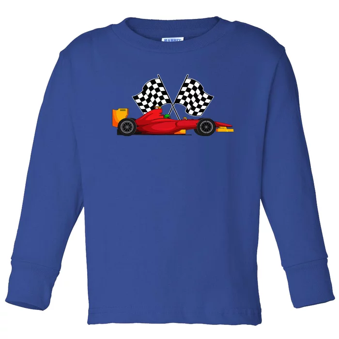 Car Racing Automobile Sport Racer Checkered Flag Finish Line Toddler Long Sleeve Shirt