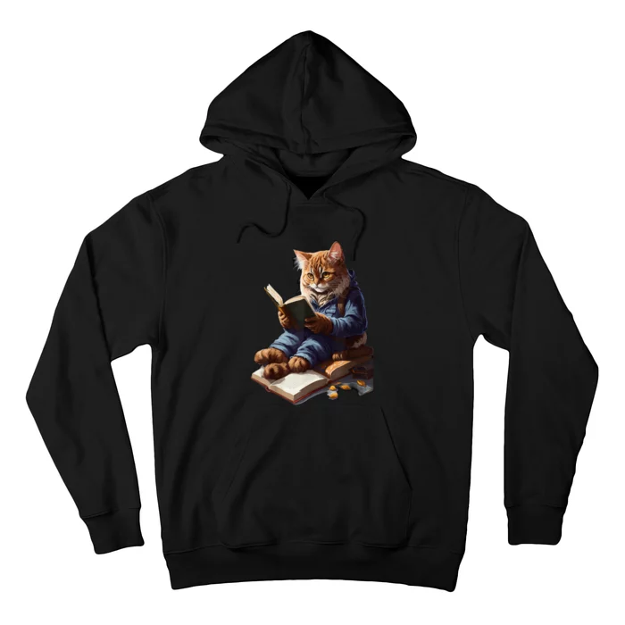 Cat Reading A Book Graphic Funny Cats Kitten Lovers Gift Hoodie