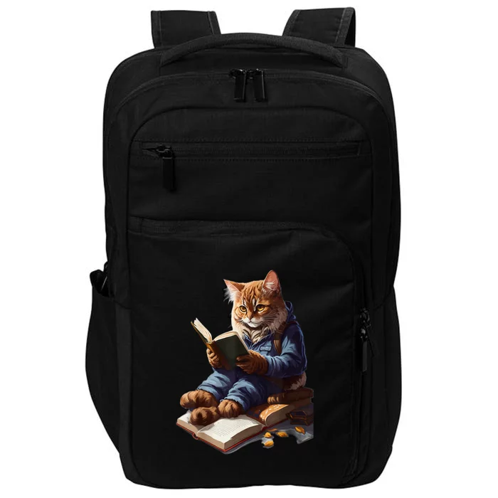 Cat Reading A Book Graphic Funny Cats Kitten Lovers Gift Impact Tech Backpack