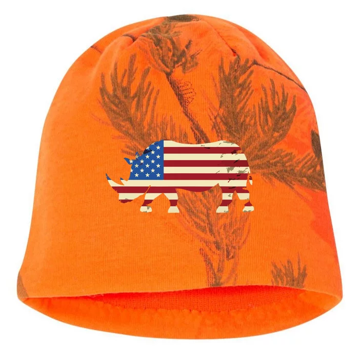 Cool Rhino Art For Men Women Rhinoceros 4th Of July USA Flag Kati - Camo Knit Beanie