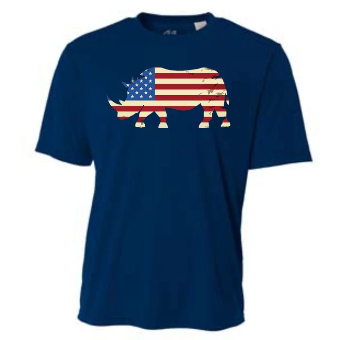 Cool Rhino Art For Men Women Rhinoceros 4th Of July USA Flag Cooling Performance Crew T-Shirt