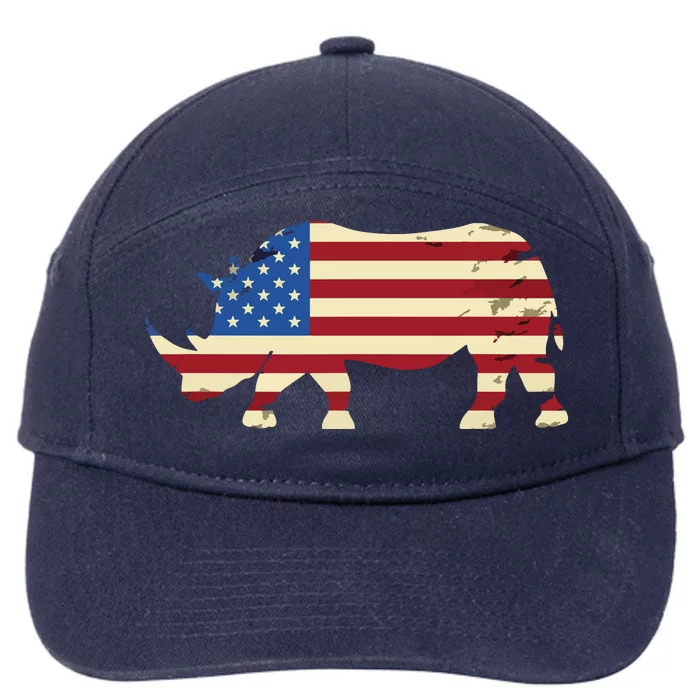 Cool Rhino Art For Men Women Rhinoceros 4th Of July USA Flag 7-Panel Snapback Hat