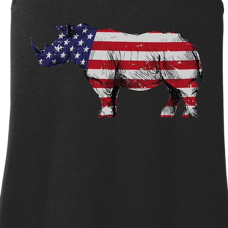 Cool Rhino Art For Rhinoceros 4th Of July USA Flag Ladies Essential Tank