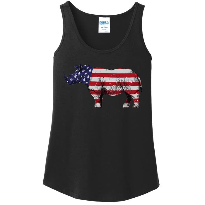 Cool Rhino Art For Rhinoceros 4th Of July USA Flag Ladies Essential Tank