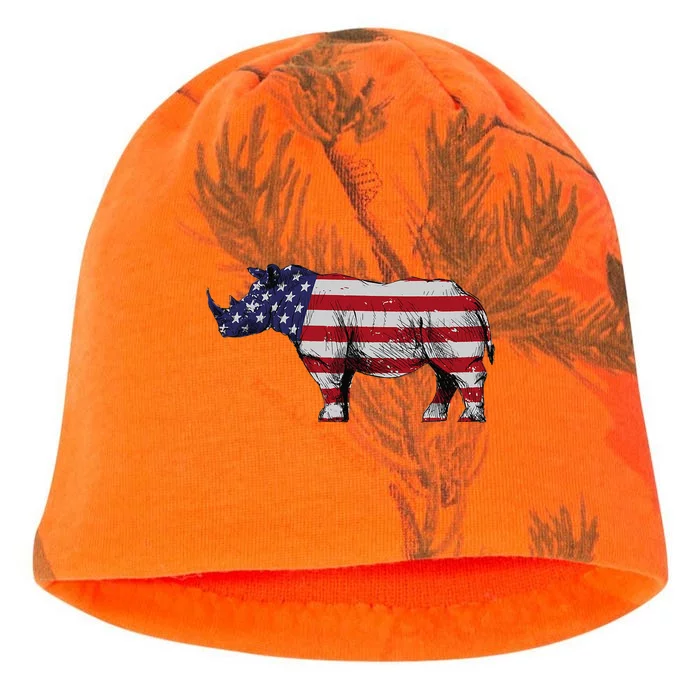 Cool Rhino Art For Rhinoceros 4th Of July USA Flag Kati - Camo Knit Beanie