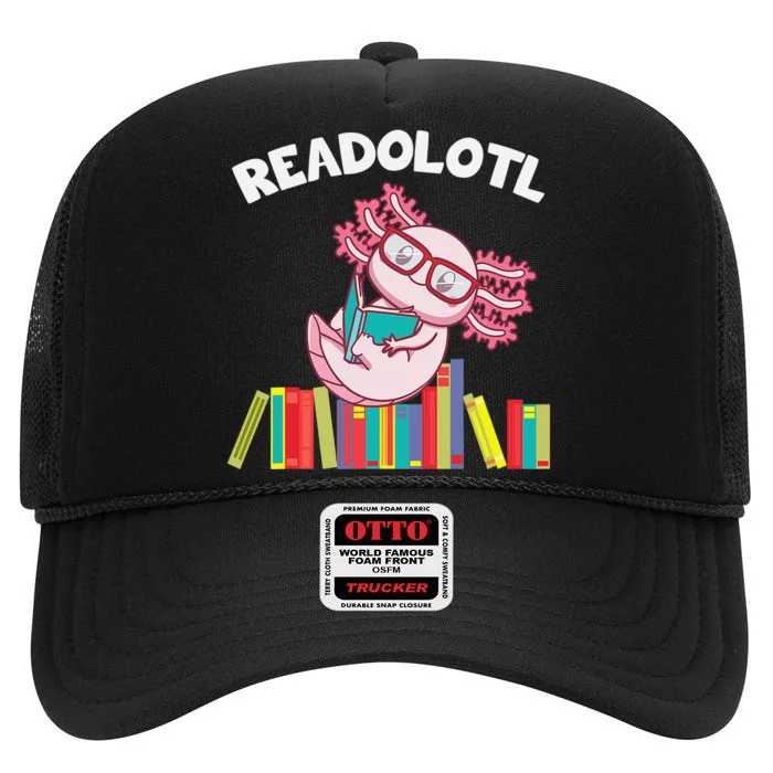 Cute Readolotl Axolotl Salamander Book Lover High Crown Mesh Trucker Hat