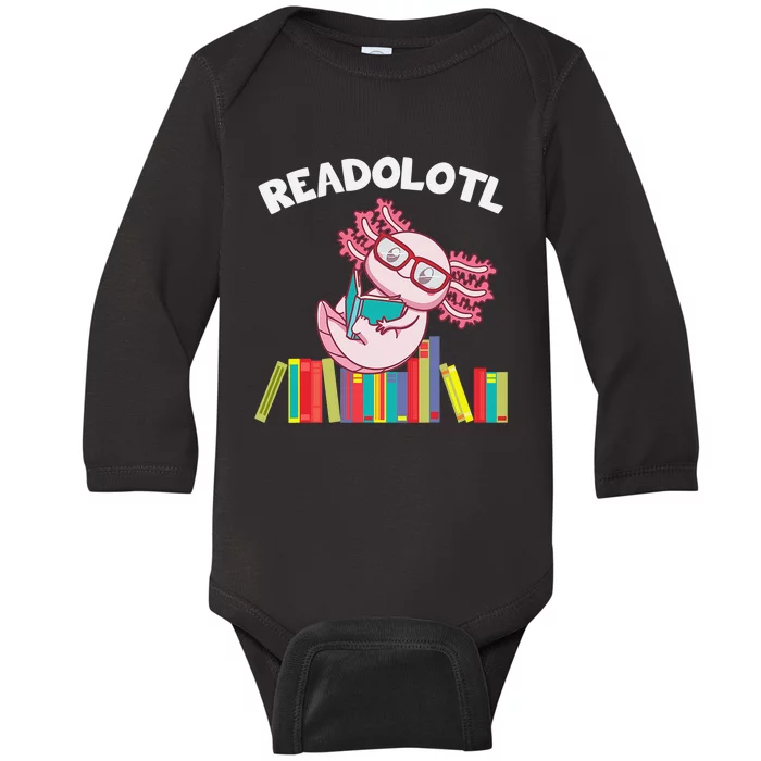 Cute Readolotl Axolotl Salamander Book Lover Baby Long Sleeve Bodysuit