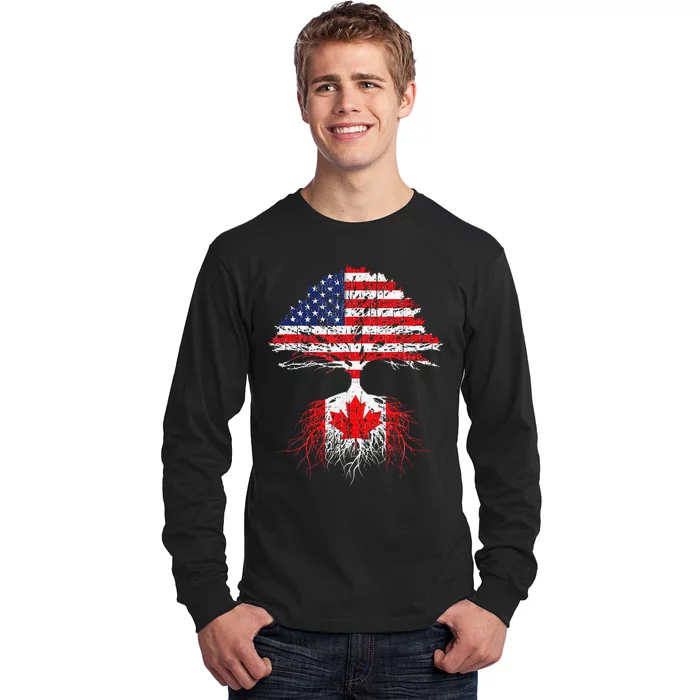 Canadian Roots American Grown Canada Flag Long Sleeve Shirt