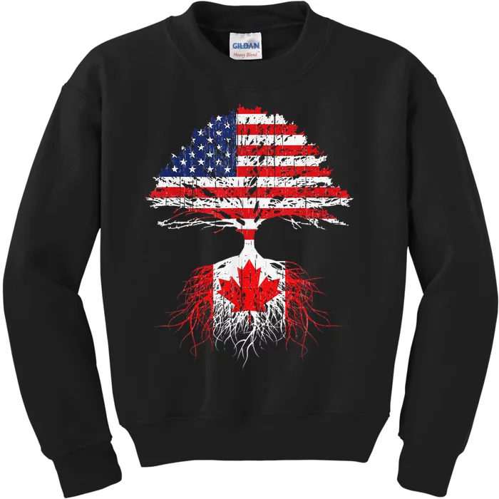 Canadian Roots American Grown Canada Flag Kids Sweatshirt