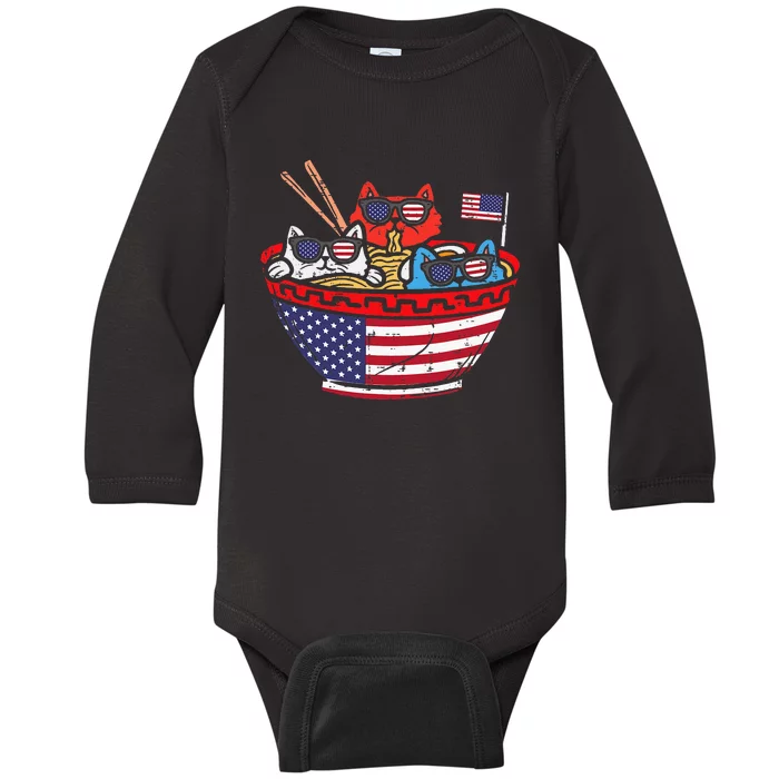 Cats Ramen Anime American Flag Usa Baby Long Sleeve Bodysuit