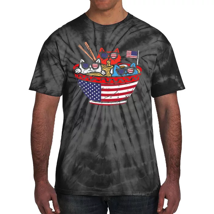 Cats Ramen Anime American Flag Usa Tie-Dye T-Shirt