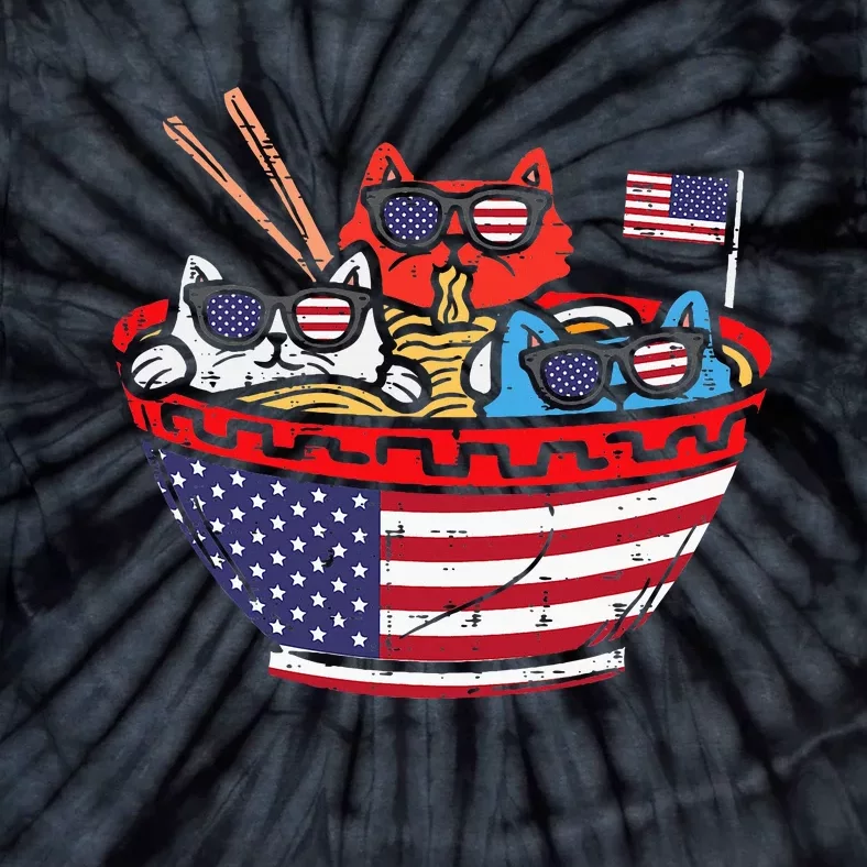 Cats Ramen Anime American Flag Usa Tie-Dye T-Shirt