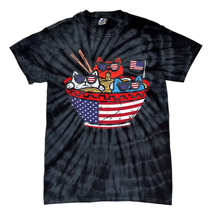 Cats Ramen Anime American Flag Usa Tie-Dye T-Shirt