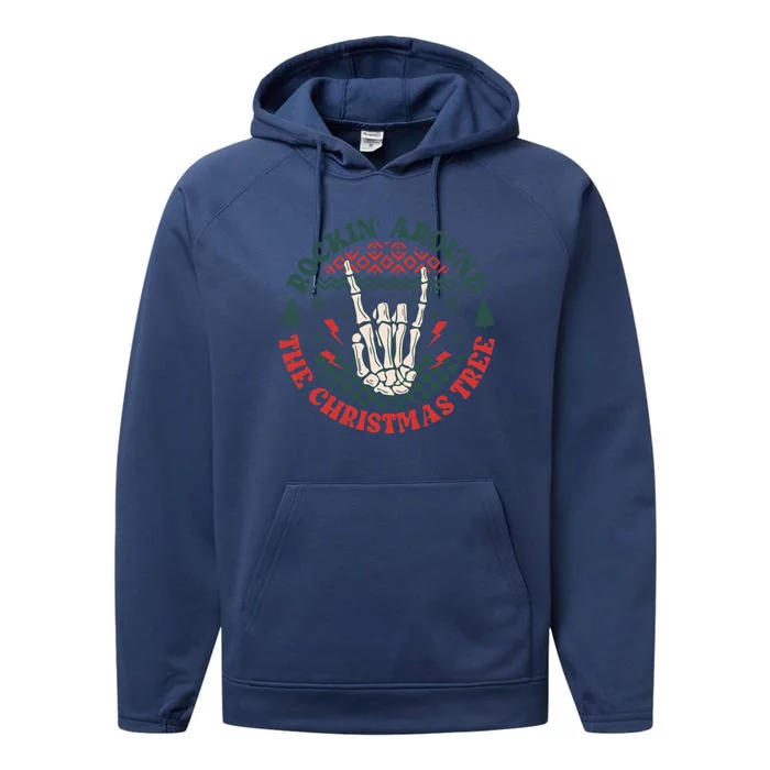 Christmas Rockin Around The Christmas Tree Skeleton Gift Performance Fleece Hoodie