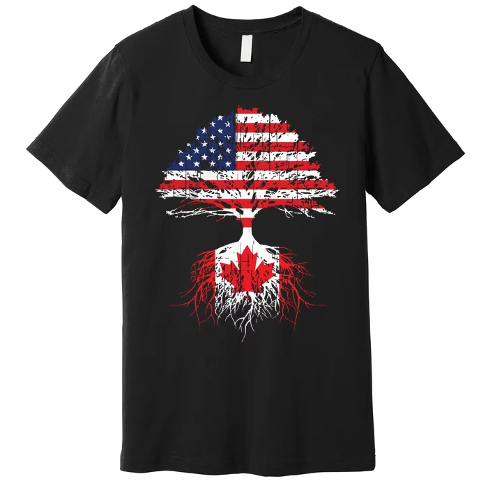 Canadian Roots American Grown Canada Flag Premium T-Shirt