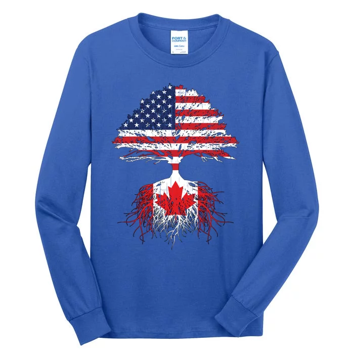 Canadian Roots American Grown Canada Flag Meaningful Gift Great Gift Tall Long Sleeve T-Shirt