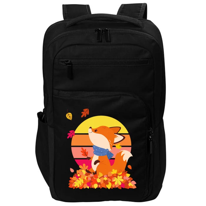 Cute Retro Autumn Fall Leaves Baby Fox Impact Tech Backpack