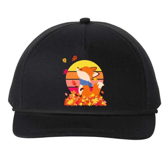 Cute Retro Autumn Fall Leaves Baby Fox Snapback Five-Panel Rope Hat