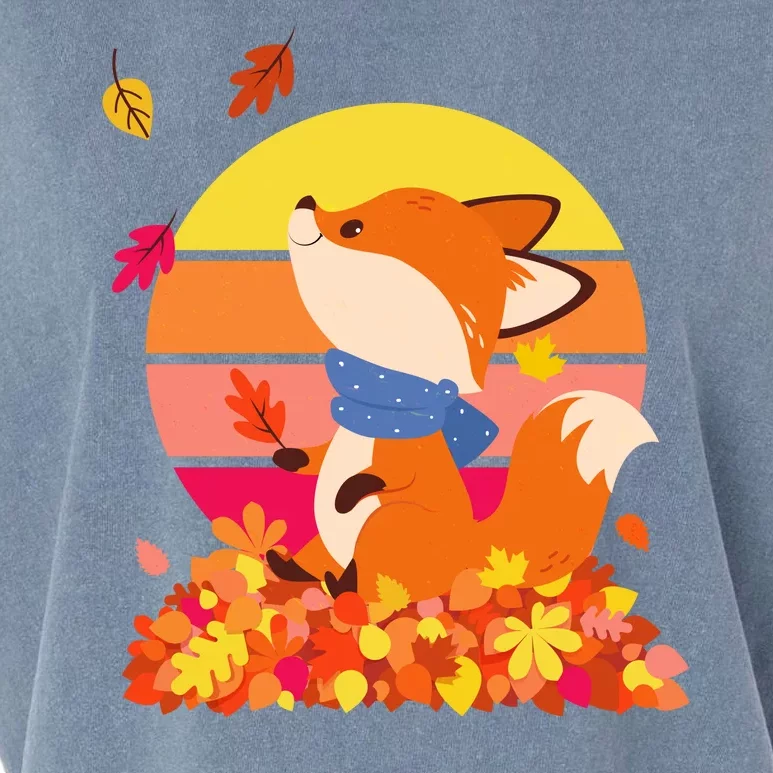 Cute Retro Autumn Fall Leaves Baby Fox Garment-Dyed Women's Muscle Tee