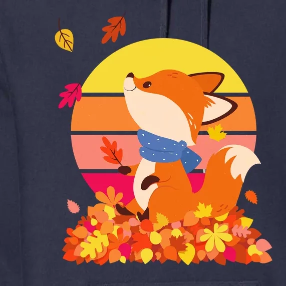 Cute Retro Autumn Fall Leaves Baby Fox Premium Hoodie