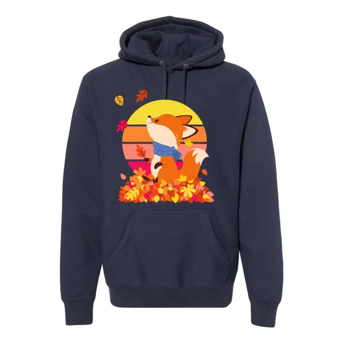 Cute Retro Autumn Fall Leaves Baby Fox Premium Hoodie