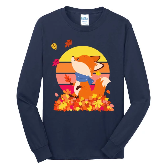 Cute Retro Autumn Fall Leaves Baby Fox Tall Long Sleeve T-Shirt