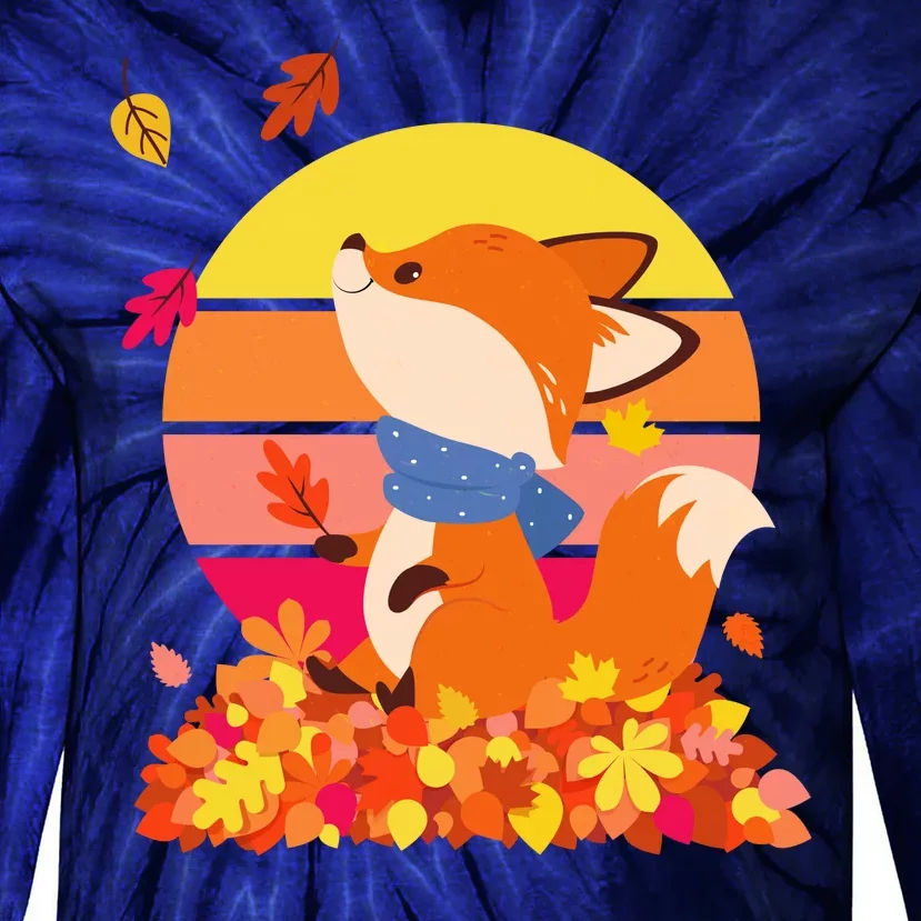 Cute Retro Autumn Fall Leaves Baby Fox Tie-Dye Long Sleeve Shirt