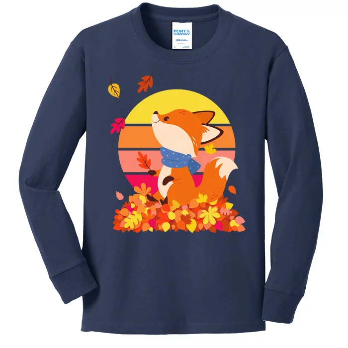 Cute Retro Autumn Fall Leaves Baby Fox Kids Long Sleeve Shirt