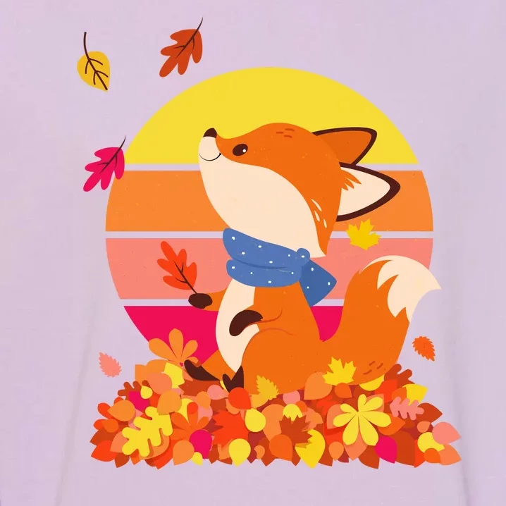 Cute Retro Autumn Fall Leaves Baby Fox Garment-Dyed Sweatshirt