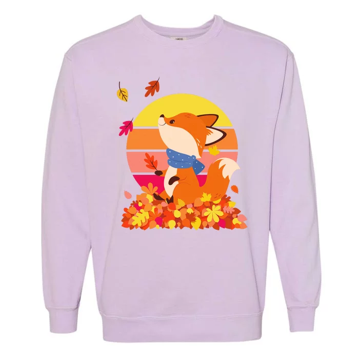 Cute Retro Autumn Fall Leaves Baby Fox Garment-Dyed Sweatshirt