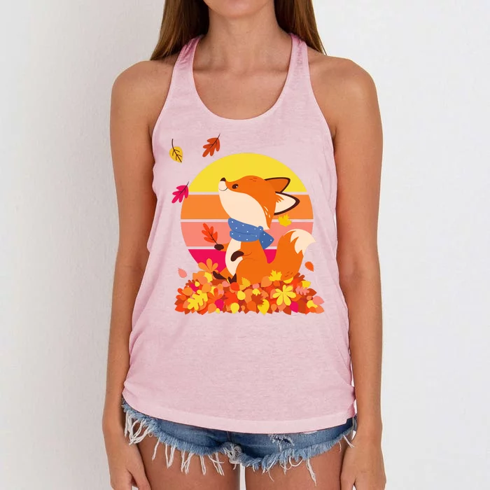 Cute Retro Autumn Fall Leaves Baby Fox Women's Knotted Racerback Tank