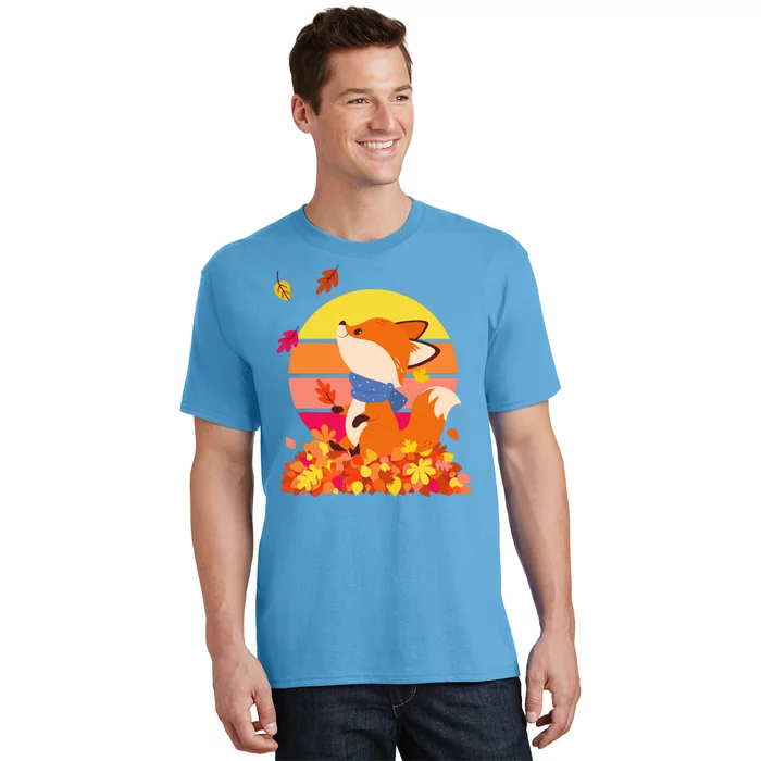 Cute Retro Autumn Fall Leaves Baby Fox T-Shirt