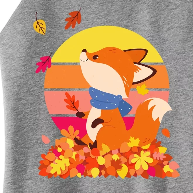 Cute Retro Autumn Fall Leaves Baby Fox Women’s Perfect Tri Rocker Tank