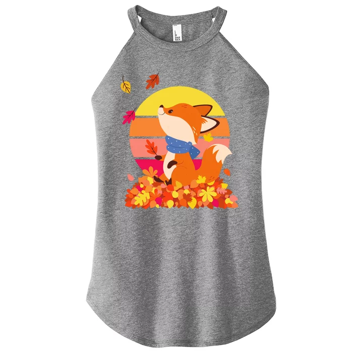 Cute Retro Autumn Fall Leaves Baby Fox Women’s Perfect Tri Rocker Tank