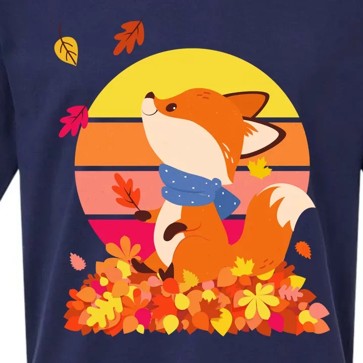 Cute Retro Autumn Fall Leaves Baby Fox Sueded Cloud Jersey T-Shirt