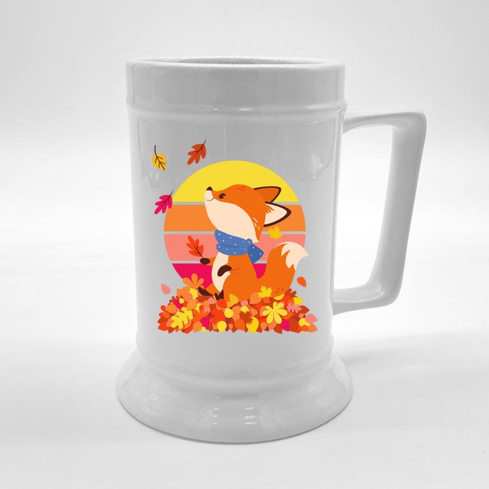 Cute Retro Autumn Fall Leaves Baby Fox Front & Back Beer Stein