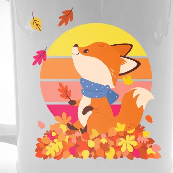 Cute Retro Autumn Fall Leaves Baby Fox Front & Back Beer Stein