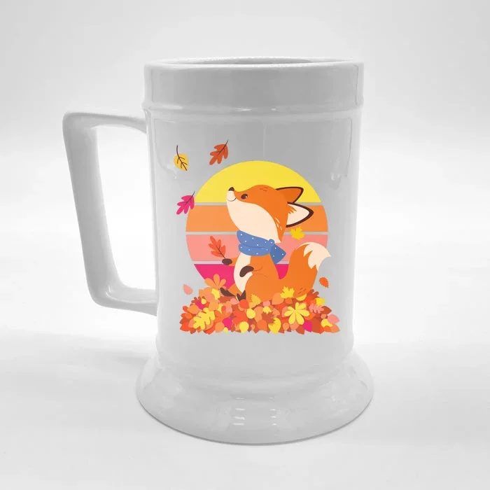 Cute Retro Autumn Fall Leaves Baby Fox Front & Back Beer Stein