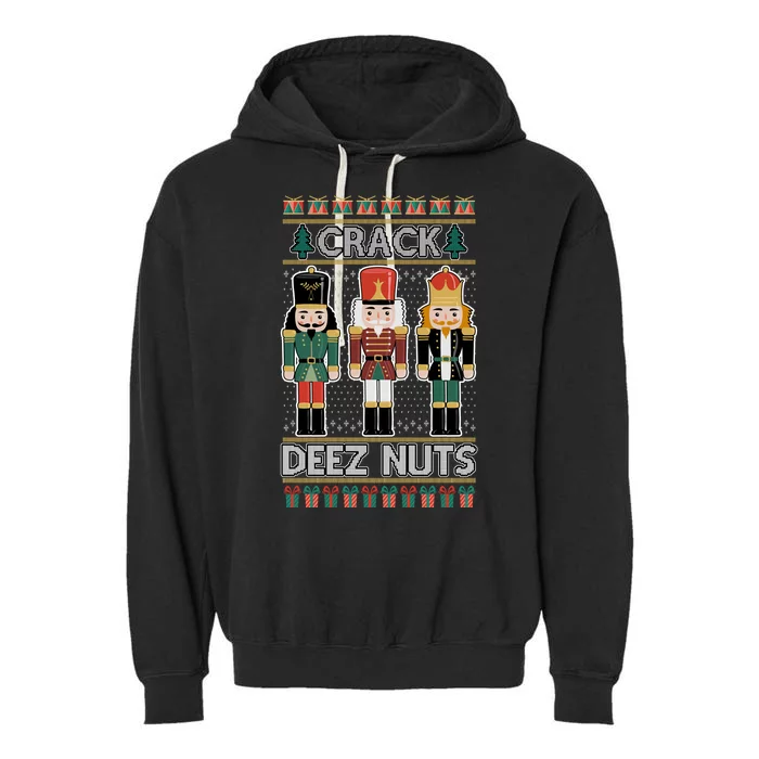 Crack Deez Nuts Nutcracker Ugly Christmas Sweater Garment-Dyed Fleece Hoodie