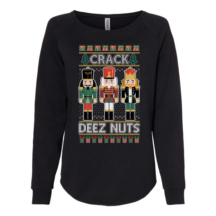 Crack Deez Nuts Nutcracker Ugly Christmas Sweater Womens California Wash Sweatshirt