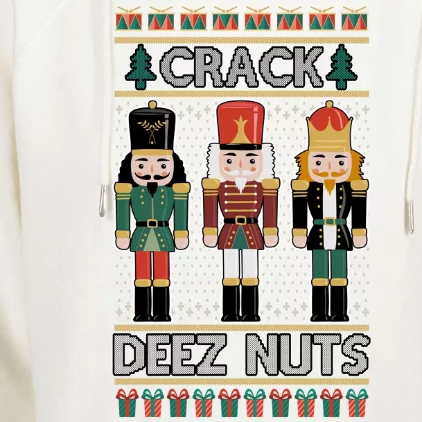 Crack Deez Nuts Nutcracker Ugly Christmas Sweater Womens Funnel Neck Pullover Hood