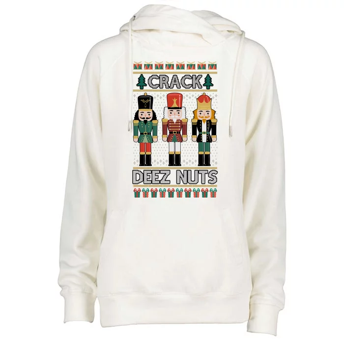 Crack Deez Nuts Nutcracker Ugly Christmas Sweater Womens Funnel Neck Pullover Hood